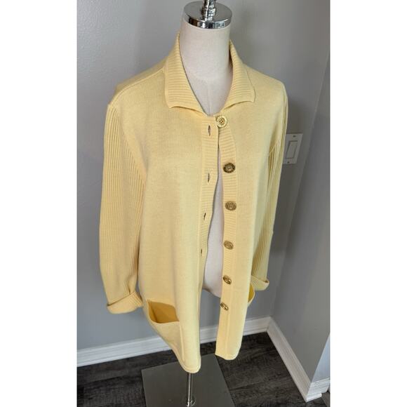 Women’s XL 42 BODE Yellow Knitted Cardigan Vintage Gold Metal Buttons 80s 90s - Picture 13 of 16